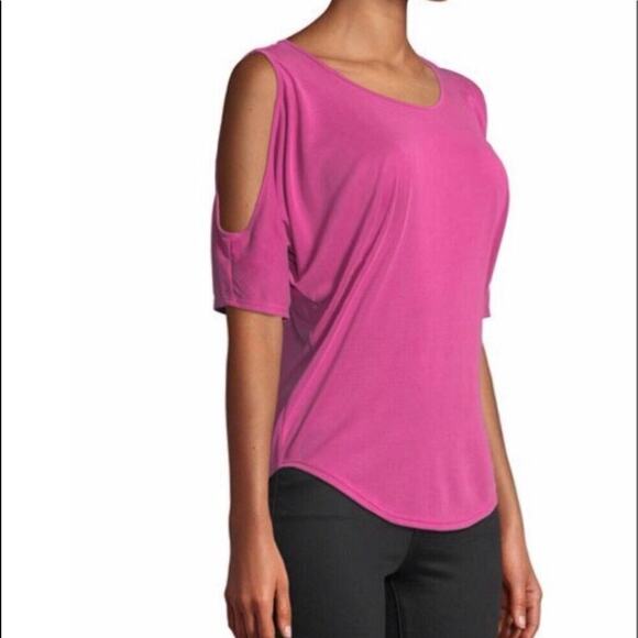 NWT Neiman Marcus Pink Fuchsia Cold Shoulder Scoop Neck Top Casual - Picture 1 of 12